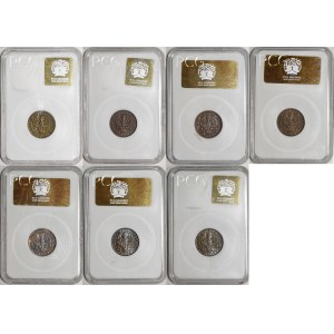 Set mit 7 x 5 Groszy aus verschiedenen Prägejahren