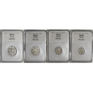 Set of 10 groszy, 20 groszy, 50 groszy, and 1 zloty