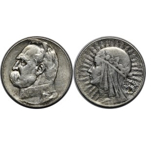 Set of 2 x 5 zlotych coins: Piłsudski, Woman's Head