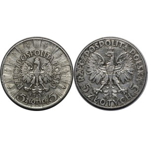 Set of 2 x 5 zlotych coins: Piłsudski, Woman's Head