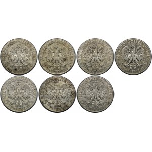 Set mit 7 x 5-Złoty-Münzen „Kopf einer Frau“ von 1933