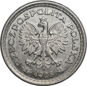 PRÓBA 1 złoty 1928 - bez napisu próba - NIKIEL
