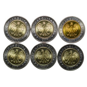 Zestaw 5 x 5 złotych 2009 i 1 x 5 złotych 2010