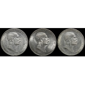 Austria, Franz Joseph I (1848–1908), Set of 3 x 5 crowns, 1908, Vienna