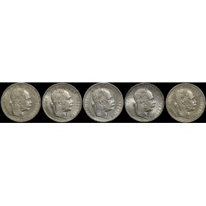 Austria, Franz Joseph I (1848–1908), Set of 5 x 1 florin, various years
