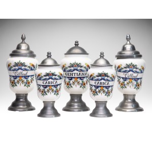 Lot of 5 pharmacy/apothecary/medical jars | France