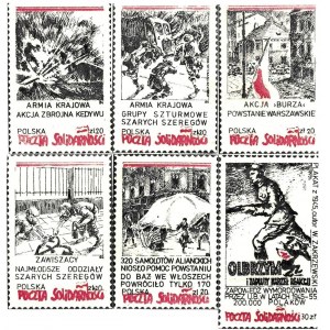 Zestaw sześciu znaczków. Poczta Solidarności.