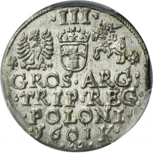 Sigismund III Vasa, 3 Groschen Krakau 1601 - left head - PCGS MS63