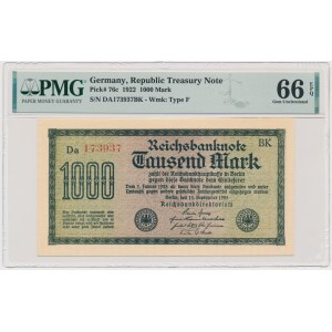 Germany, 1.000 Mark 1922 - PMG 66 EPQ