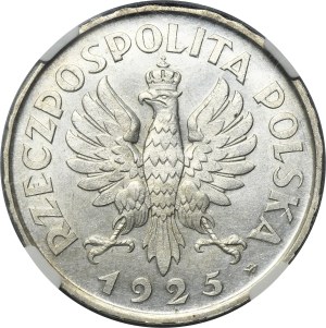 Konstytucja, 5 złotych 1925 - 81 perełek - NGC UNC DETAILS