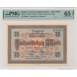 Memel (Klaipeda), 75 Mark 1922 - PMG 65 EPQ