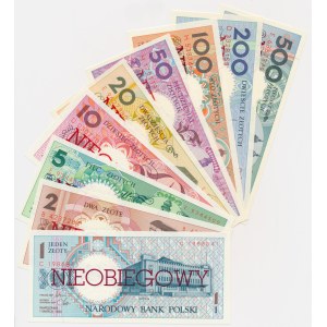 Set, Polish Cities 1-500 gold 1990 - NON-OBJECTIVE (9 pieces).