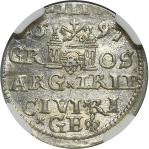 Sigismund III Vasa, 3 Groschen Riga 1597 - LI - NGC MS62