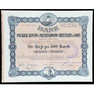 Bank Polski Kupców i Przemysłowców Chrześcijanjan w Łodzi, 100 x 500 mkp 1923, emise V