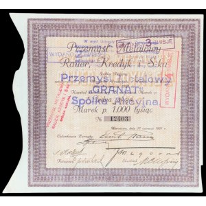 Metal Industry Rauer, Kredyk and S-ka S.A., 1,000 mkp 1921