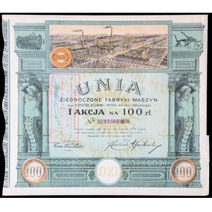 „Unia” Zjednoczone Fabryki Maszyn dawniej A. Ventzki i Peters S.A., 100 zł 1927