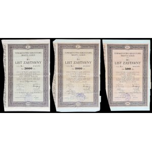 TKM Łódź, 5% pledge letters 1933 - set of 3 pcs.