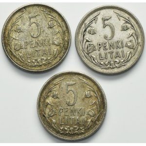 Set, Lithuania, 5 Litai London 1925 (3 pcs.)