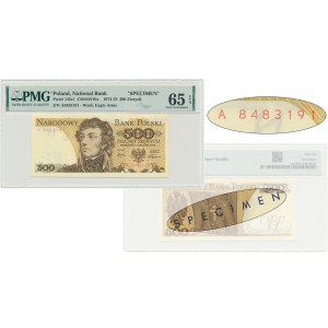 500 złotych 1974 - A 8483191 - SPECIMEN tylko na rewersie - PMG 65 EPQ - RZADKOŚĆ - numeracja bieżąca