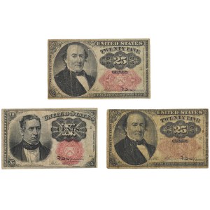 USA, 10-25 Cent Satz 1874 (3 Stück).
