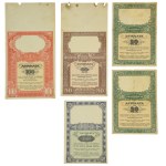 Assignments 1939, 10 zloty, 20 zloty, 50 zloty, 100 zloty (set of 5 pieces).