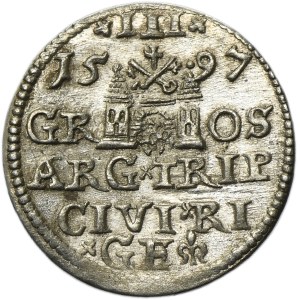Sigismund III Vasa, 3 Groschen Riga 1597 - LI