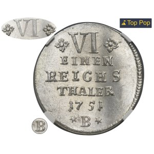 Silesia, Prussian rule, Friedrich II, 1/6 Thaler Breslau 1751 B - NGC MS64