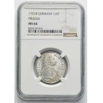 Silesia, Prussian rule, Friedrich II, 1/6 Thaler Breslau 1751 B - NGC MS64