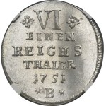 Silesia, Prussian rule, Friedrich II, 1/6 Thaler Breslau 1751 B - NGC MS64