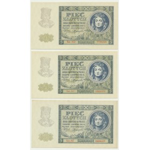 5 gold 1941 - AC, AD, AE (3 pieces).
