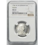 Silesia, Prussian rule, Fredrich II, 6 Groschen Breslau 1746 AHE - NGC MS63