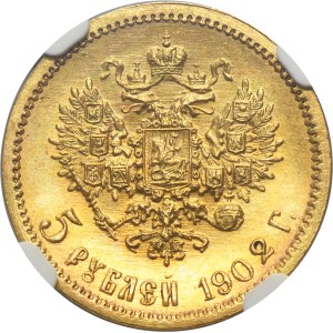 Russia, Nicholas II, 5 Rouble Petersburg 1902 AP - NGC MS63