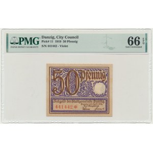 Danzig, 50 Pfennig 1919 - purple - PMG 66 EPQ