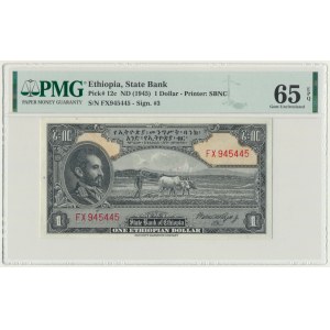 Ethiopia, 1 Dollar (1945) - PMG 65 EPQ