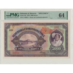 Bohemia and Moravia, 5.000 Korun 1943 - SPECIMEN - PMG 64