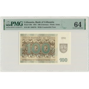 Litva, 100 talonas 1991 - s doložkou - PMG 64