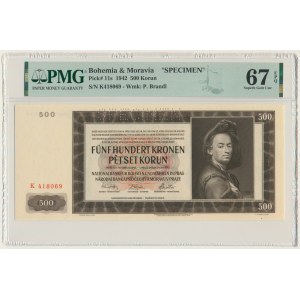 Čechy a Morava, 500 korun 1942 - 1. emise - MODEL - PMG 67 EPQ