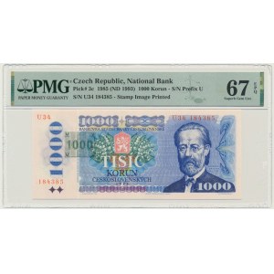 Czech Republic, 1.000 Korun 1985 (1993) - with stamp image printed - PMG 67 EPQ