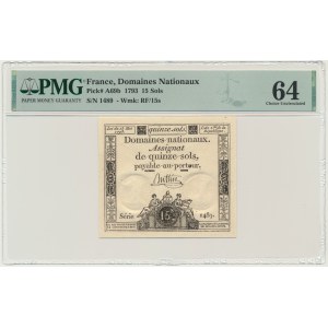 France, Assignat 15 Sols 1793 - PMG 64