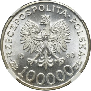 100 000 PLN 1990 Solidarita - TYP A - NGC MS65