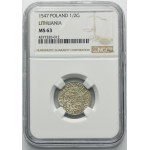 Sigismund II August, 1/2 Groschen Vilnius 1547 - LI/LITVA - NGC MS63