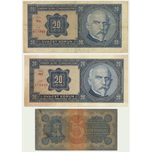 Czechoslovakia, set 5-20 Korun 1921-26 (3 pcs.)