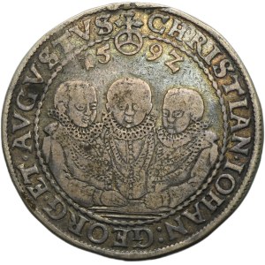 Germany, Saxony, Christian II, Johann Georg I and August, Thaler Dresden 1592 HB
