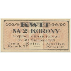 Krakau, Reim und Firma, 2 Kronen 1919 - Rückseite