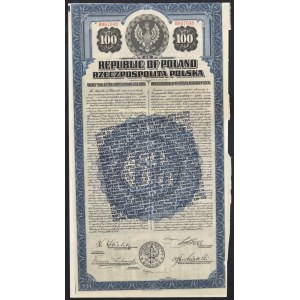 6% Pożyczka Dolarowa 1920, skonwertowana na 4,5%, obligacja 100 dolarów