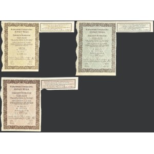 Warszawskie Towarzystwo Kopalń Węgla i Zakładów Hutniczych S.A., 100 zloty, 500 zloty and 1,000 zloty 1929 - set of 3 pcs.