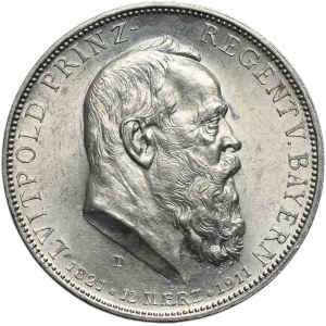 Germany, Bavaria, Regent Luitpold, 5 Mark Munich 1911 D