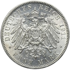 Germany, Bavaria, Regent Luitpold, 5 Mark Munich 1911 D