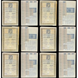 Towarzystwo Kredytowe Ziemskie w Warszawie, obligation hypothécaire à 6 % 1929, 1 000 francs français - ensemble de 6.