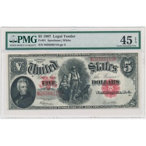 USA, Red Seal, 5 Dollars 1907 - Speelman & White - PMG 45 EPQ